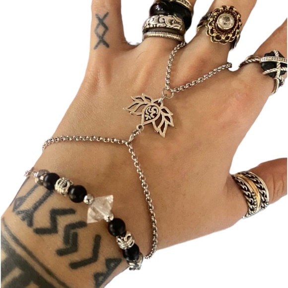 Boho crystal bracelets .Set of 2 ! Herkimer diamond & lotus flower om sign charm - Picture 3 of 8